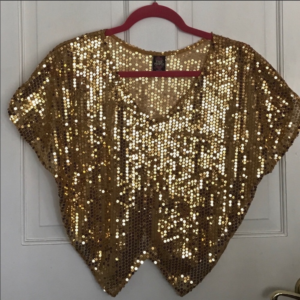 FREE PEOPLE Gold Sequin Butterfly Top 🦋✨